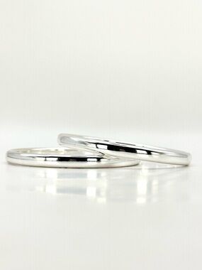 Silver Tone Polished Bangle Bracelets Set Of 2